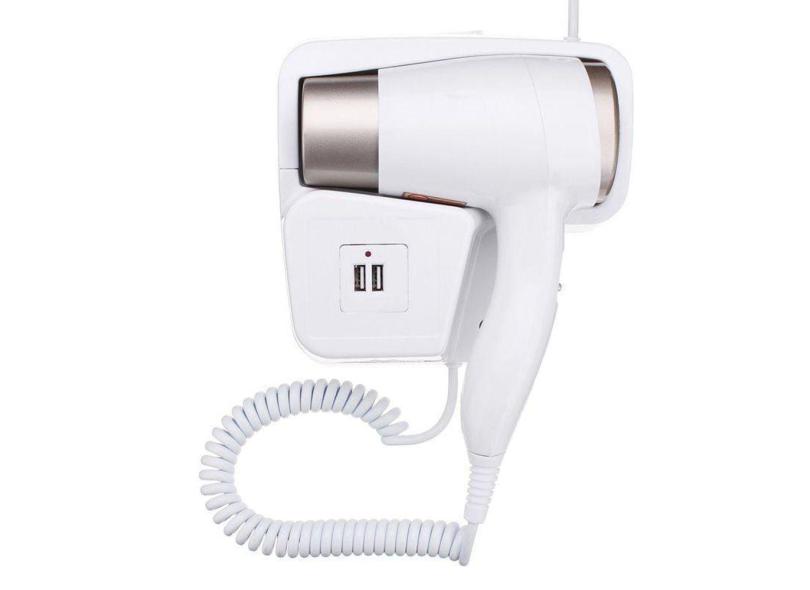 Secador De Cabelo Hotel 1000W Com 2 Usb Suporte Parede 110V