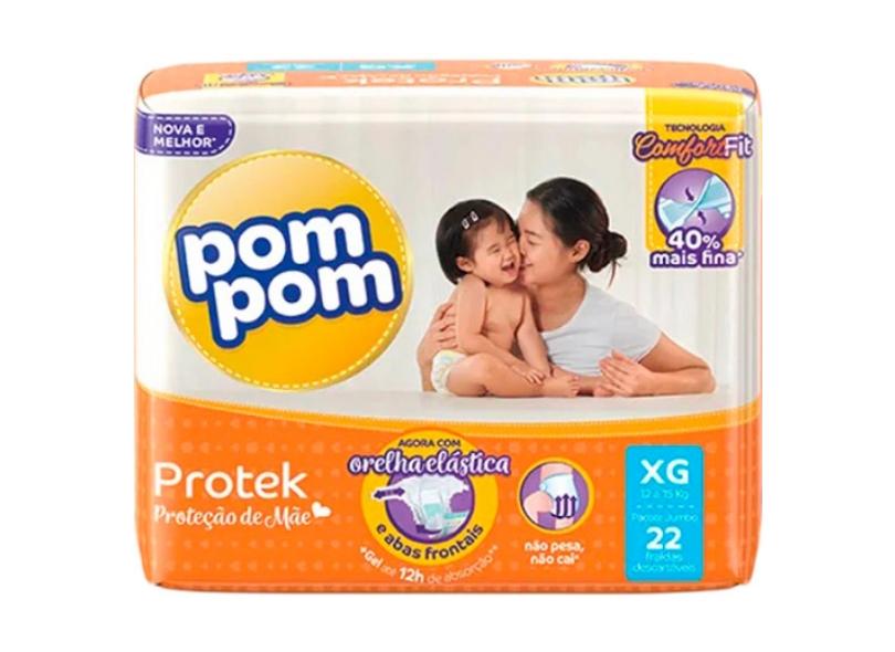 Fralda Pom Pom Protek Proteção de Mãe Tamanho XG Jumbo 22 Unidades Peso Indicado 9 - 13kg