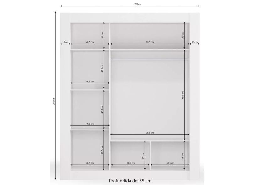 Guarda-Roupa Casal 3 Portas com Espelho H563 Kappesberg