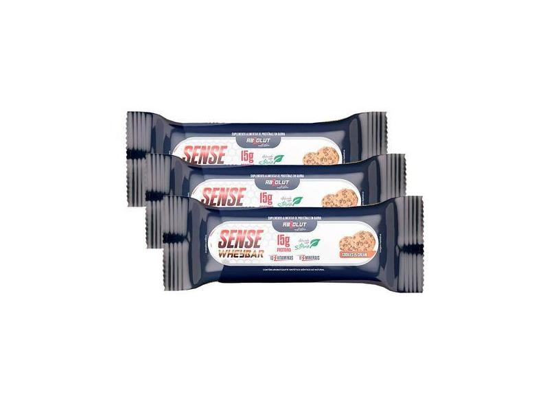 Kit 3 Barra De Proteína Sense Whey Bar Absolut Nutrition Cookies 45G