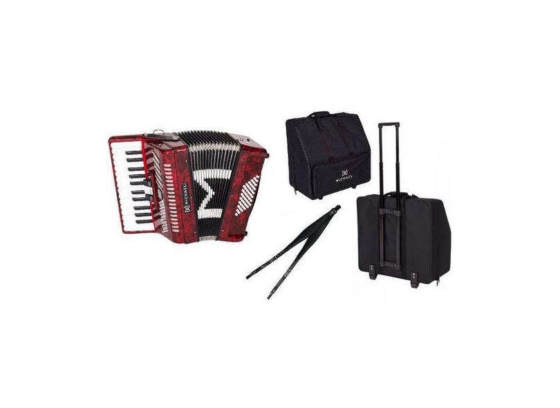 Acordeon 48 Baixos Michael Vermelho Com Case Acm4803n Prd