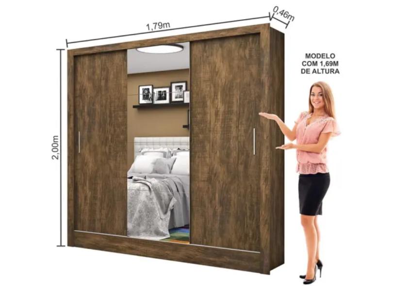 Guarda-Roupa Casal 3 Portas 3 Gavetas com Espelho Santiago Plus Espresso Moveis