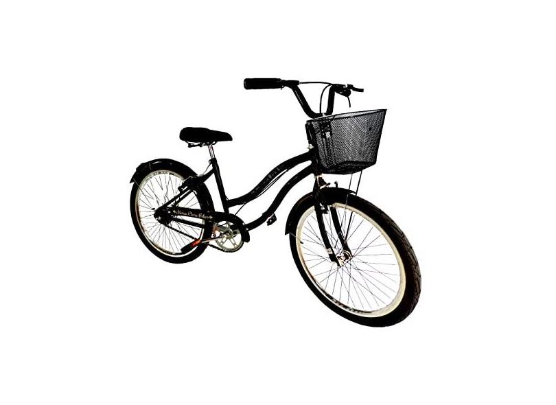 Bicicleta feminina aro 26 retrô sem marchas c/cesta preto