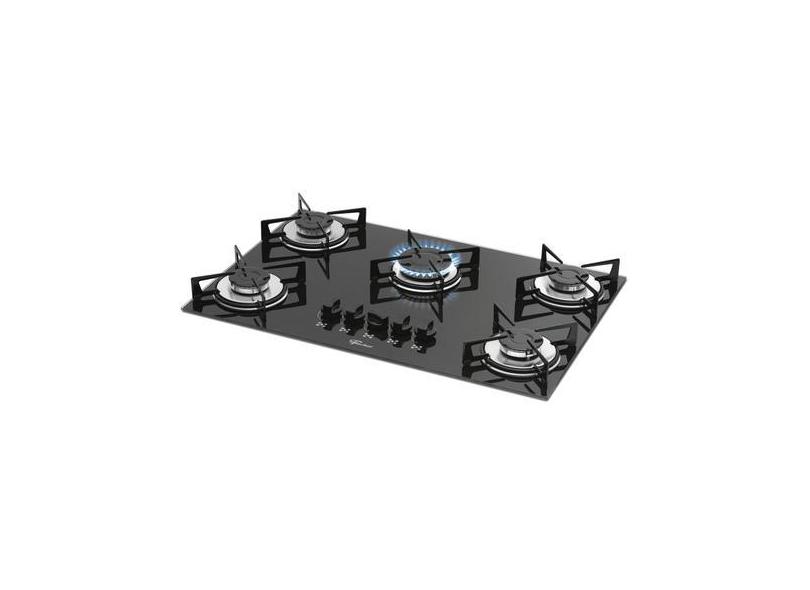 Fogão Cooktop Fischer a Gás 5 Bocas Mesa em Vidro Preto Bivolt, Bivolt