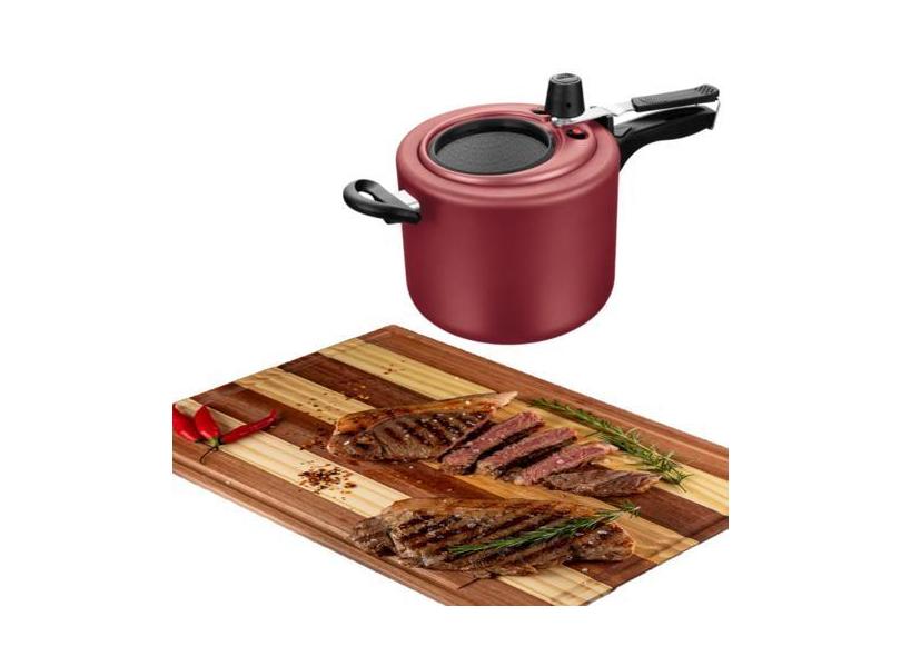 Panela De Pressão 4,5 Litros Visor Cereja + Tábua De Corte - Mta