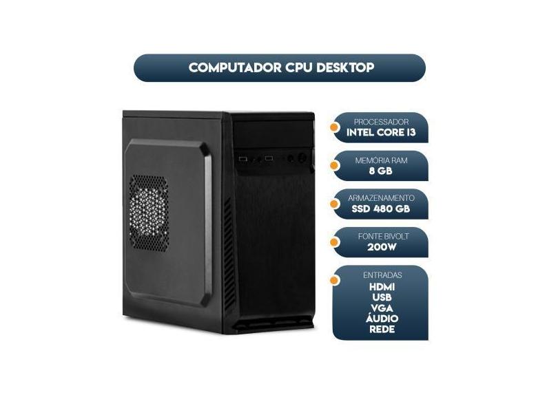 Computador Cpu Intel Core I3 Memória 8Gb Ssd 480Gb - Computer Tech