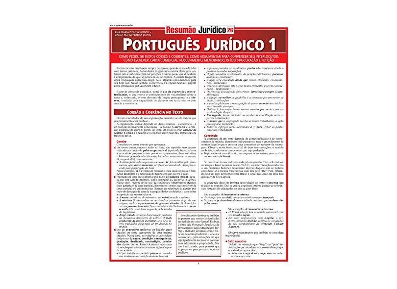 Português Jurídico 1 - Resumão - Godoy, Ana Maria Pierossi - 9788577110797