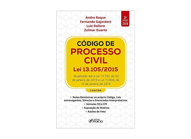 Código De Processo Civil : Lei 13.105/2015 3ª Ed -2019 - Andre Roque - 9788582423448