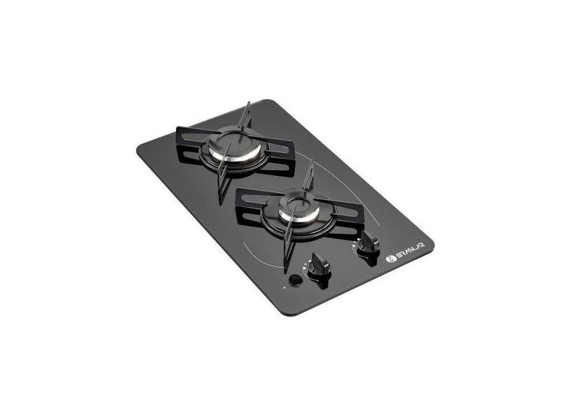 Fogão cooktop 2 bocas à gás pop mesa de vidro temperado braslar, Preto