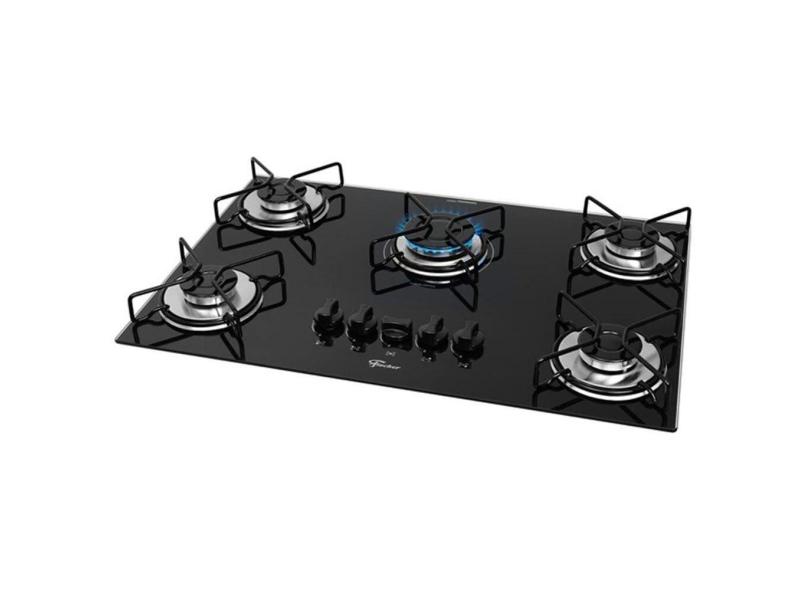 Cooktop 5 Bocas Fischer Aramado Chama Tripla Superautomático, Preto