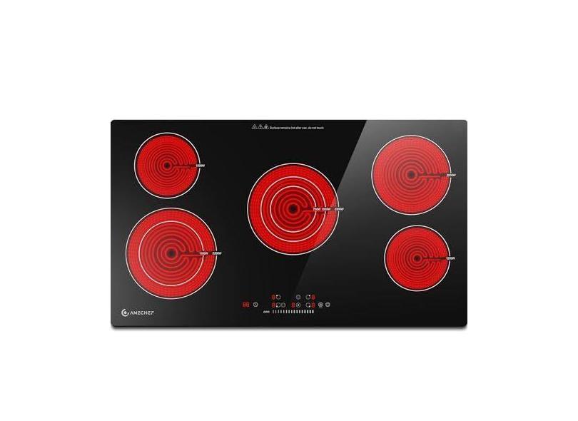 Cooktop Elétrico AMZCHEF 36" com 5 Bocas, 8900W e Controle Touch (Pret