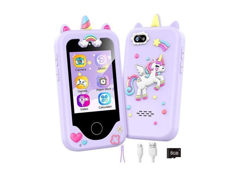 Smartphone WEOLULI Kids de 3 a 8 anos com cartão SD de 8 GB - roxo
