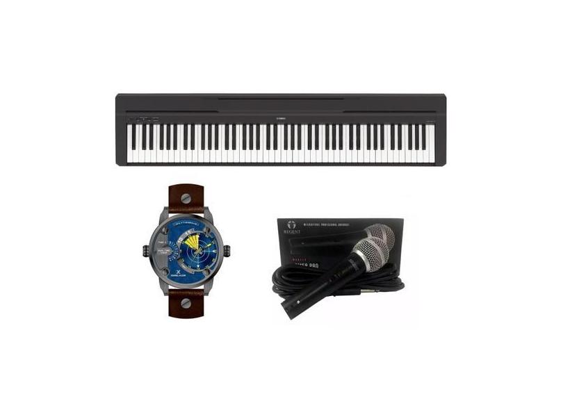 Kit Piano Digital Yamaha P45 Microfone E Relógio Dk11114-2