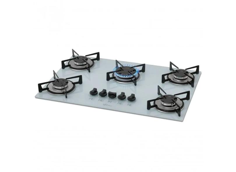 Cooktop a Gás Fischer 5 Bocas Mesa Vidro Branco Bivolt