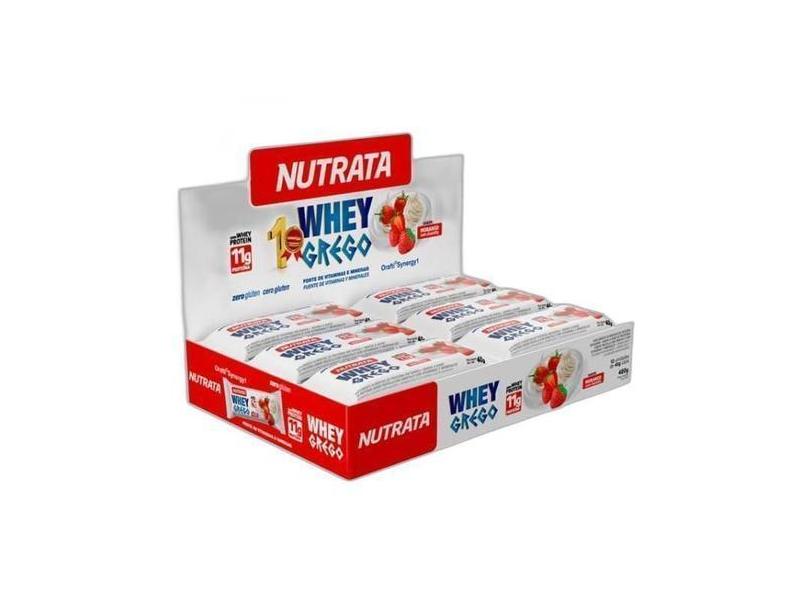 Barra Whey Grego Morango Com Chantily Nutrata-Dp Com 12 Unid