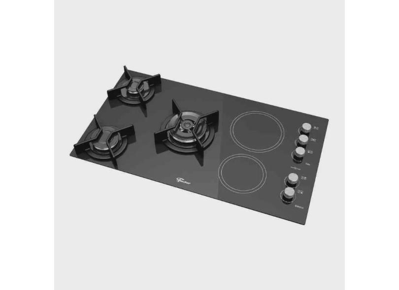 Fogão Cooktop Gás/Elétrico 5 Bocas Vitrocerâmica 220V Fischer