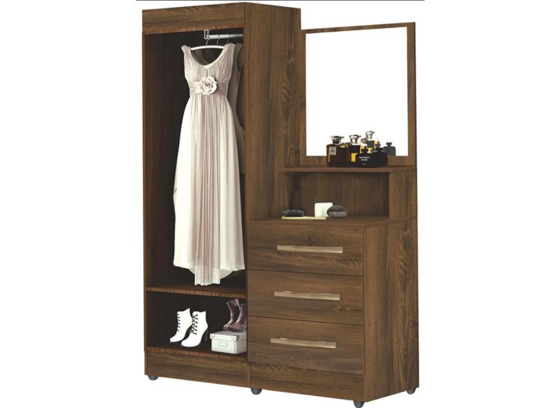 Guarda-Roupa Solteiro 2 Portas 3 Gavetas com Espelho Onix luxo Móveis Primus