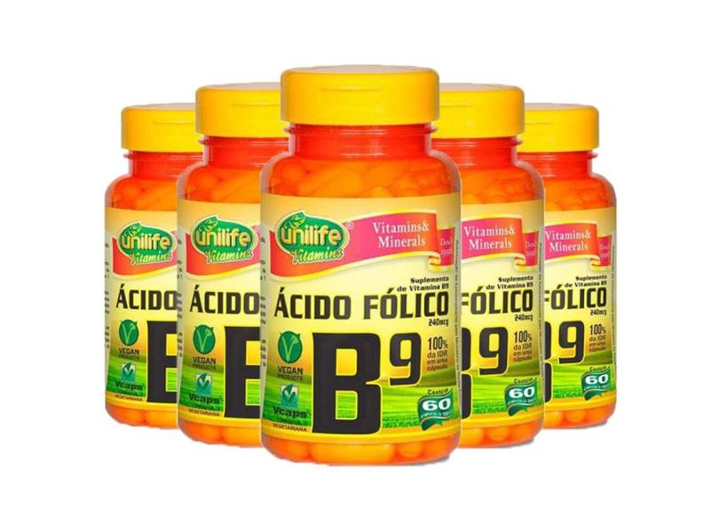 Vitamina B9 (Ácido Fólico) 5X60 Cápsulas Unilife Com O Melhor Preço é ...