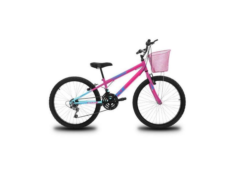 Bicicleta Infantil Aro 24 Kog Feminina 18 Marcha Shimano E Cestinha