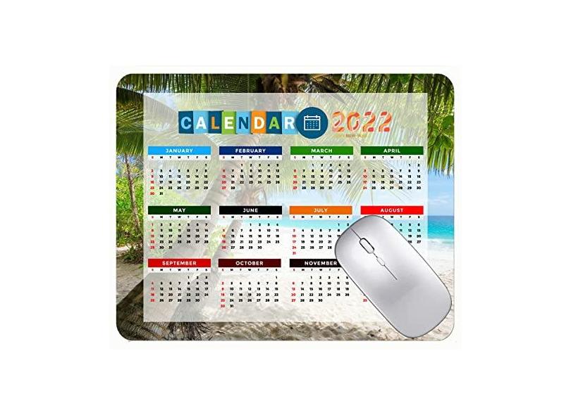 Mouse Pad 2022 Calendário com feriados, garrafa de areia para praia, navio de praia, tapete antiderrapante de borracha