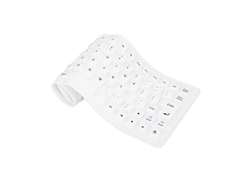 Teclado de Silicone Mudo, 85 Teclas Design Totalmente Selado, Leve, Portátil, Silencioso, Confortável, USB Com Fio à Prova D'água Teclado de Silicone para PC (Branco)