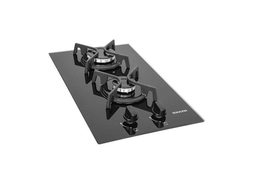 Fogão de Mesa Cooktop 2 Bocas Vidro Preto à Gás Suggar FG2002FVP, Pret
