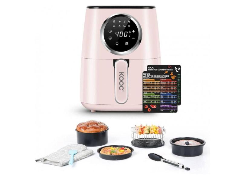 Air Fryer 4,5 Litros 8 em 1 com Painel de Controle Digital, Aço Inoxidável, 1700W 110V, KOOC, Rosa