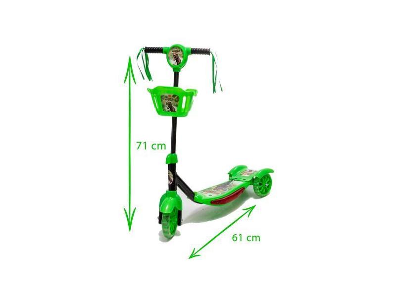 Patinete Com Luz De Dinossauro Verde E Preto Para Crianças - Dm Toys