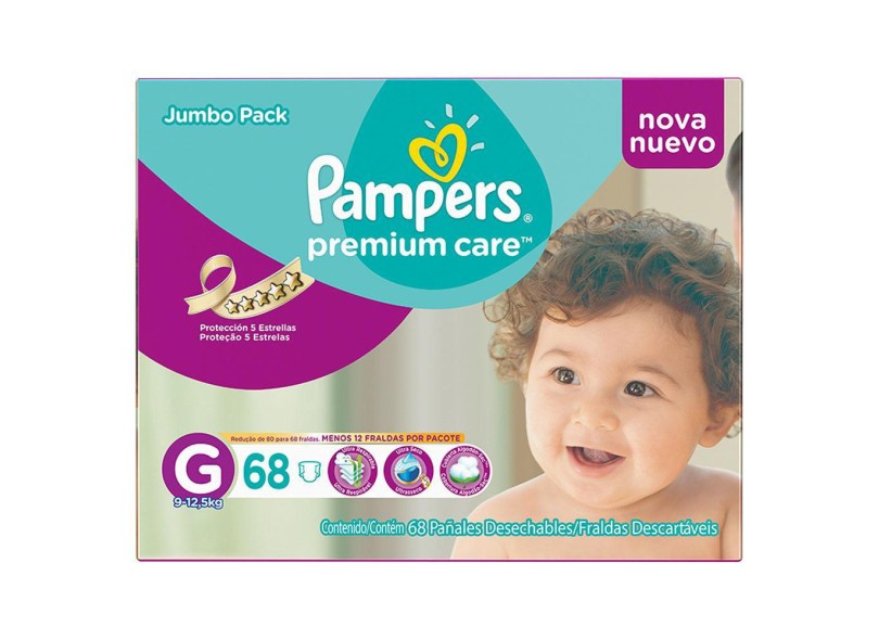 Fralda Pampers Premium Care G Jumbo 68 Und 9 - 12,5kg