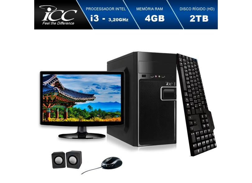 Computador ICC Intel Core I3 3.20 ghz 4GB HD 2TB Kit Multimídia HDMI FULLHD Monitor LED