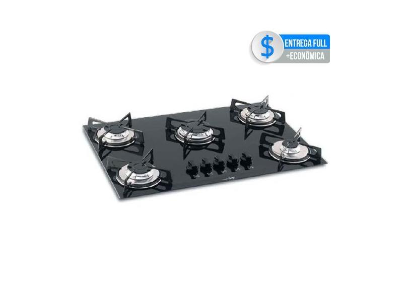 Fogão Cooktop 5 Bocas à Gás Fischer Mesa Vidro Preto Bivolt, Bivolt
