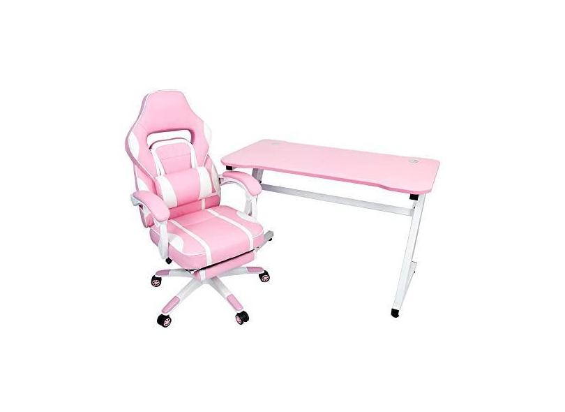 Conjunto Mesa Gamer Pelegrin Pel-008p Rosa e Cadeira Gamer Pelegrin Pel-3020 Rosa