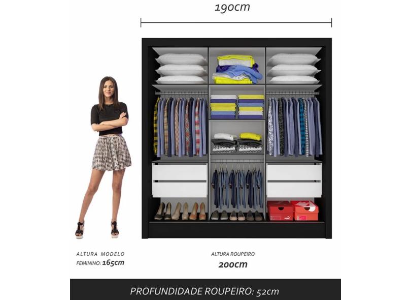 Guarda-Roupa Casal 3 Portas 4 Gavetas Paloma Móveis Arapongas