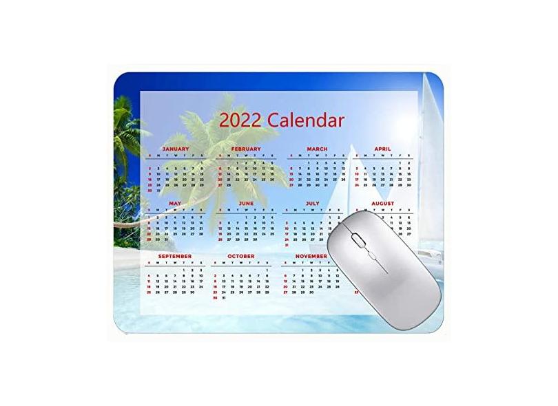 Mouse pad com calendário 2022 com feriados, praia, mar, veleiros, escritório, mouse pad