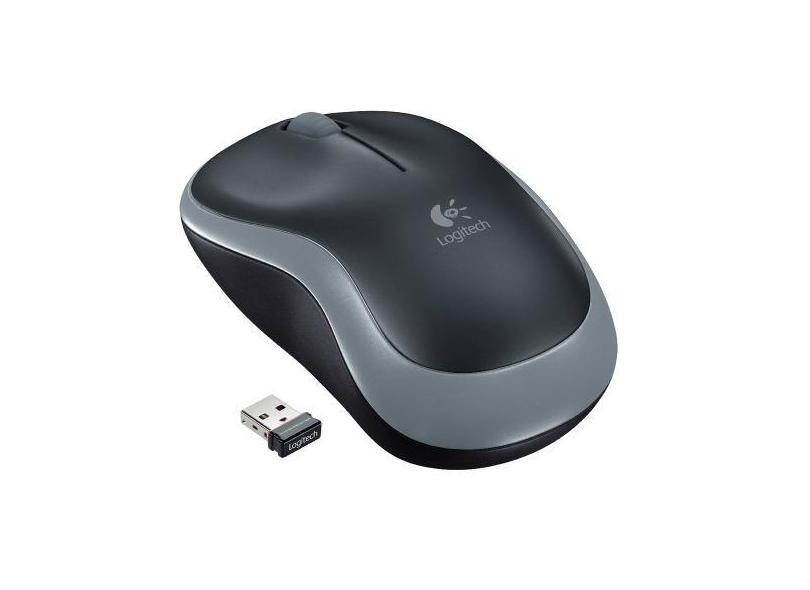 Mouse Wireless Logitech M185 USB 3 Botoes Cinza e Preto
