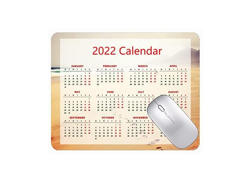 Mouse pad com calendário 2022 com bordas costuradas, preto, para jogos, praia, mar, neblina, tapete de borracha