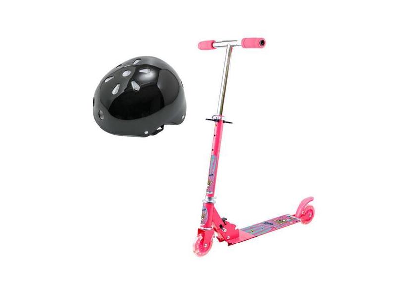 Patinete P/ Crianças Menina Rosa Led Radical Urso + Capacete - Art Bri