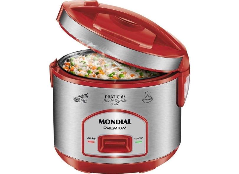 Panela De Arroz Elétrica Pratic Mondial Inox 6 Litros PE-45-6X Vermelho 220v