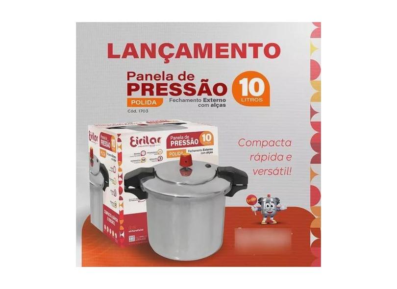 Panela de Pressão Alumínio Polido Fechamento Externo 10 Litros c/ Alça - Eirilar