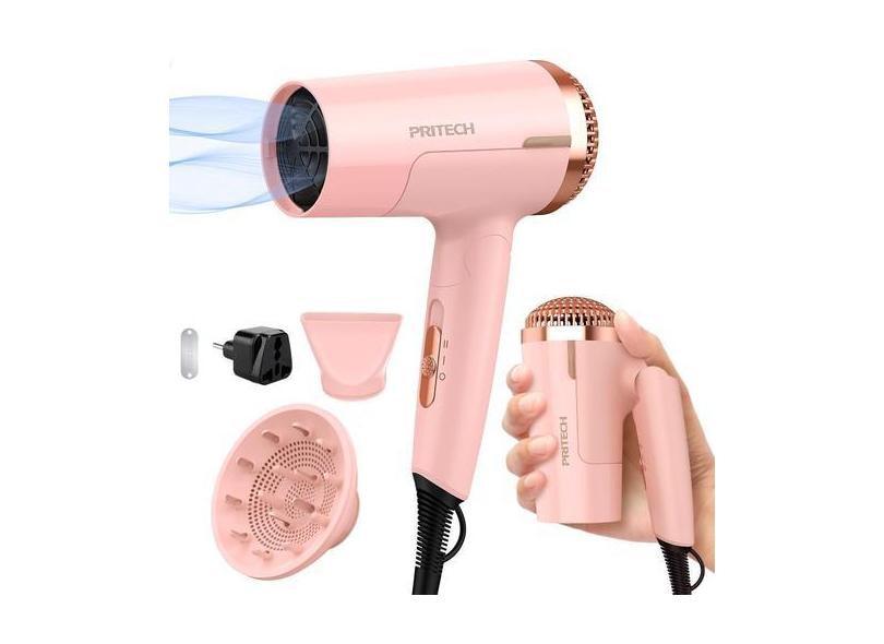 Secador de cabelo PRITECH Travel Diffuser 1200W Dual Voltage Rosa