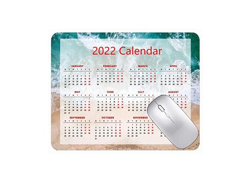 Mouse pad para jogos com calendário 2022, lindo mouse pad para praia, ondas do mar, antiderrapante, base de borracha