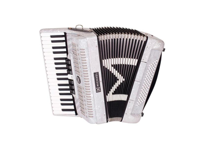 Acordeon Michael 80Bx Acm8007 7/2 37 7 Registros Pwh Branco Perola