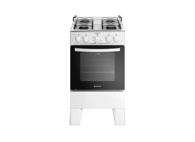 Fogão 4 Bocas Preto com Mesa Inox Atlas Milão Plus, Branco, Bivolt