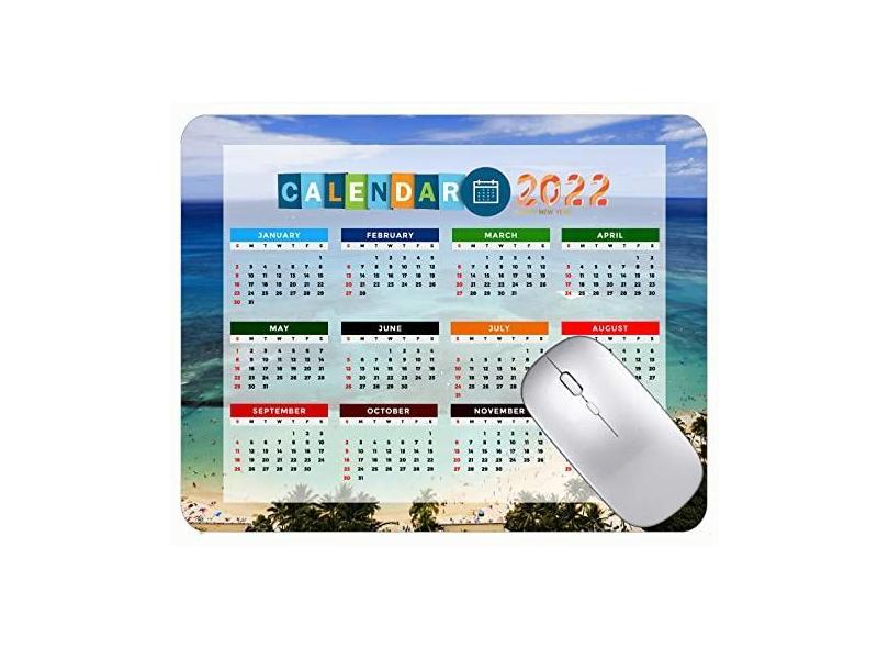 Mouse pad 2022 calendário com feriados, mouse pad de borracha para praia e mar azul