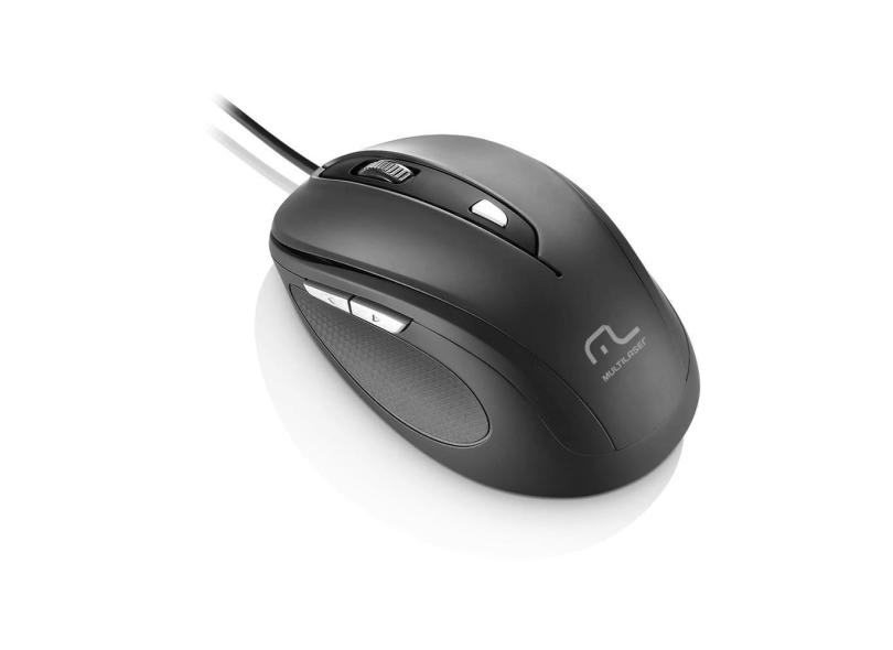 Mouse Com Fio 1600Dpi USB 6 Botões Preto Multilaser - MO241