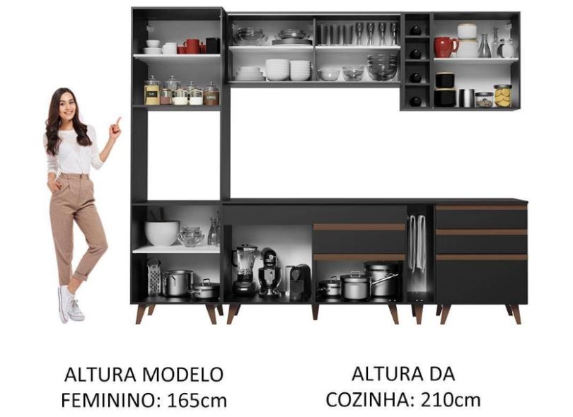 Cozinha Completa 5 Gavetas 6 Portas para Micro-ondas / Forno com vidro Reims 260004 Madesa