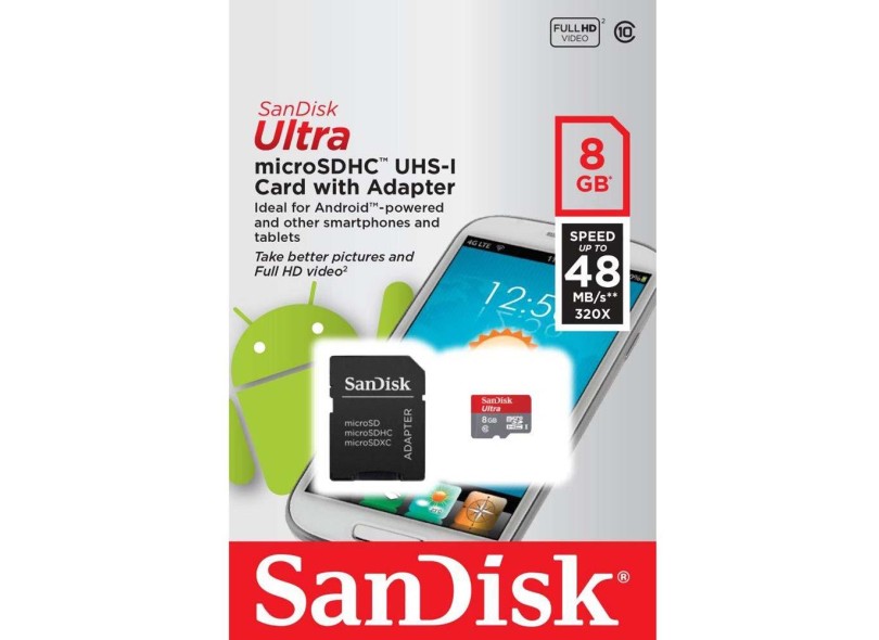 Cartão de Memória Micro SDHC-I com Adaptador SanDisk Ultra 8 GB SDSDQUAN-008G-G4A