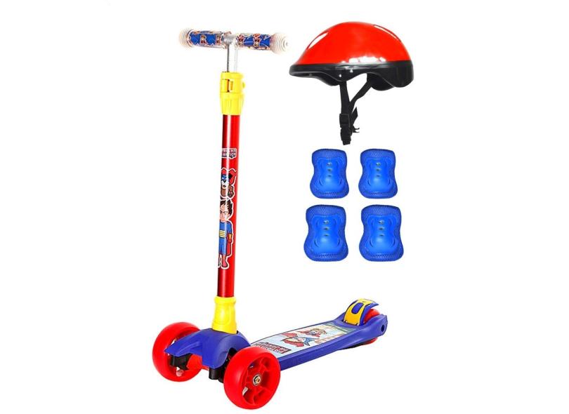 Patinete Infantil Patrulha Da Justiça Com Kit Proteção - Dm Toys