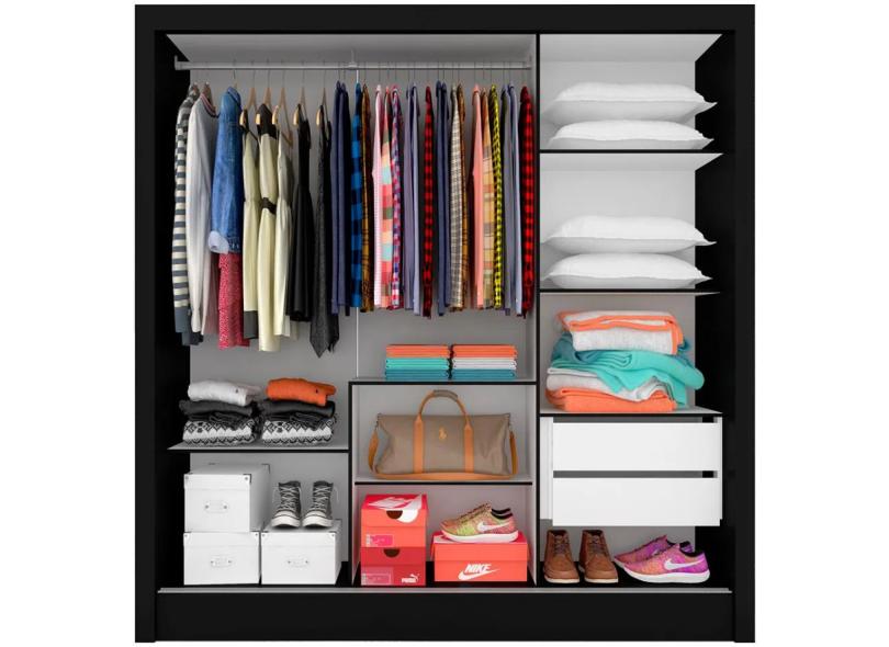 Guarda-Roupa Casal 3 Portas 2 Gavetas com Espelho Paula Móveis Arapongas