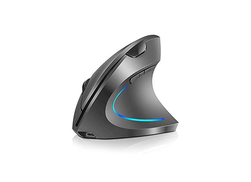 2.4G sem fio vertical mouse vertical recarregável ergonômico mouse 3 níveis de DPI ajustáveis RGB luz de fluxo Plug N Play, cinza